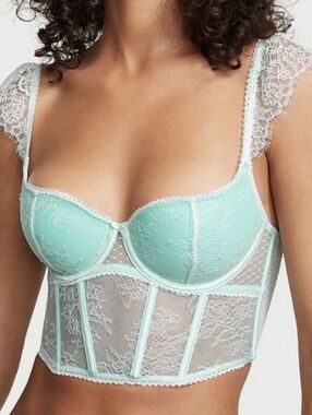 Victoria’s Secret Light Blue Lace Bustier Corset Top – Underwire